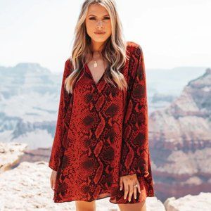 TANNA BELL SLEEVE DRESS - LAVA ROCK